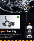 Front Suspension Steering Knuckle and Wheel Bearing Hub Assembly Fits Beetle 2012 Through 2018 Without Geomet Corrosion Protection Jetta 2011 Through 2017 Without Caliper Carrier Passat 2012 Through 2018 Passenger Side Rotor Compatible 288mm Or 312mm, image shows a wheel hub assembly and car diagram indicating stability benefits.