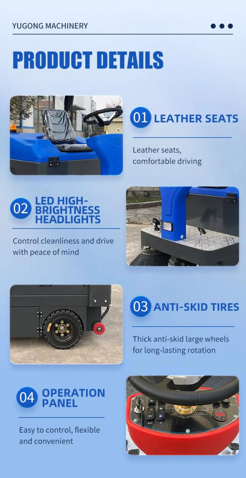 Ride On Industrial Floor Sweeper Machine For Warehouse And Factory Use Effortless Cleaning Big Area Coverage Heavy Duty Design Durable Construction Easy Operation Reliable Performance For Commercial Spaces