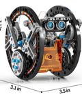 Solar Powered STEM Robotics Kit For Kids Aged 8 To 13 Build 12 Solar Robots showing a gray and orange 3.5x3.1 inch robot model