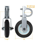 Gate Wheel For Metal Swing Gates With 1 5/8 To 2 Inch Frames Heavy Duty Gate Support Wheel showing wheel dimensions and pipe fit
