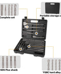 Gickbusus 17-pc SDS Plus rotary hammer drill bit and chisel set in a black carrying case; YG8C carbide tips for concrete.