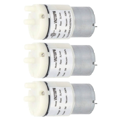 3 Pack Micro Diaphragm Pump Dc 6V Mini Water Air Motor, sleek silver gray design, perfect for aquarium and DIY projects.