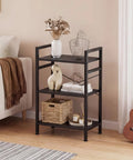 Dope Three Tier Industrial Bookcase With Metal Frame Black Finish displaying books and decor in living room setup