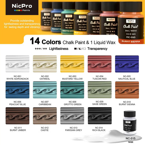 14 Top Shelf Matte Chalk Paint Bottles Built For Zero Sweat Furniture Renovations Paired With A Genuine Liquid Wax Compound, color swatches.