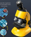 Kids Microscope Kit With LED 40X-1200X Magnification, Dope Science Toy For Home And Classroom, yellow microscope with slides