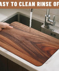 Natural Brown Rustic Wood Grain Dish Drying Mats Two Pack Absorbent Non Slip Kitchen Counter Mats for Coffee Machines being rinsed