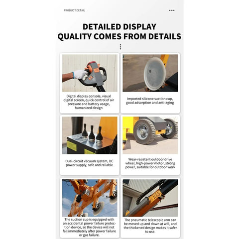 Detailed display of Heavy Duty Vacuum Glass Lifter With Powerful Electric Suction Grippers For No Sweat Large Panel Install And Commercial Job Site Handling Gear Quick Setup Solid Grip For Tough Daily Grinds features.