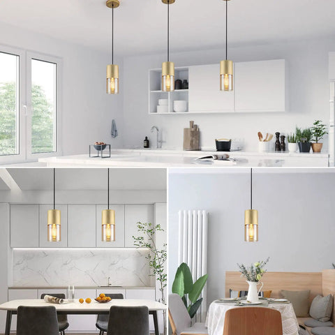 Dope Gold Pendant Lights 3 Pack Mini Modern Amber Glass Fixtures Adjustable Hanging Lamps For Kitchen Island Bar Hallway Dining Room