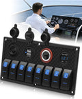 8 Gang Marine Rocker Switch Panel With Waterproof Boat Switches 12V DC Power Hub LED Voltmeter USB 3.1A Charger on yacht