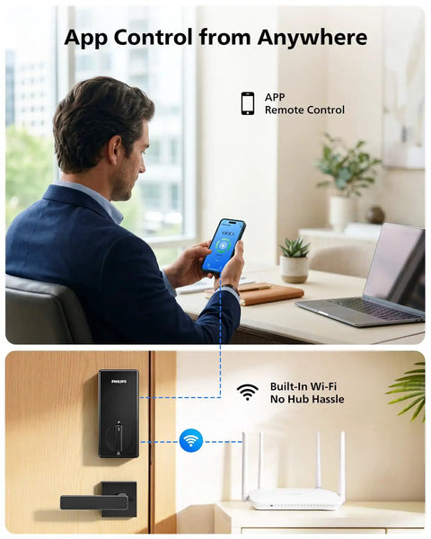 No Sweat Wi-Fi Smart Front Door Lock Set With Handle Slick Keyless Electronic Deadbolt App Remote Control Auto Lock Alexa And Google Compatible Pretty Darn Secure Hidden Keypad Easy Mount