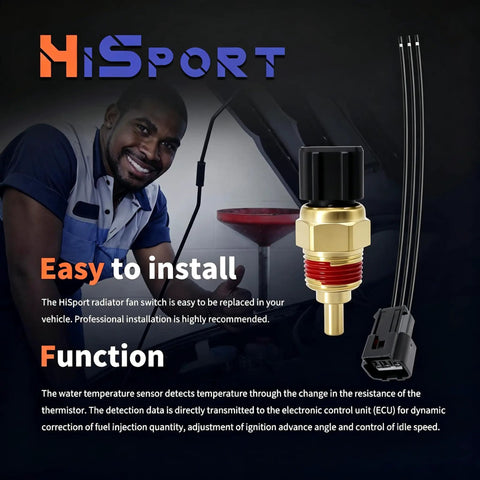 Rock Solid Replacement Engine Coolant Temperature Sensor With Connector 39220-38030 shown with installation guide for easy vehicle replacement.