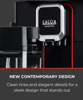 Side view of Magenta Prestige Super Automatic Espresso Machine with 12 custom drink settings, black finish, sleek design