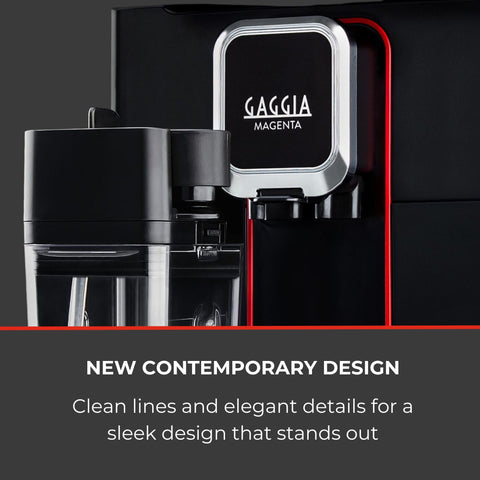 Side view of Magenta Prestige Super Automatic Espresso Machine with 12 custom drink settings, black finish, sleek design