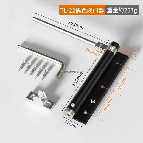 Heavy Duty Aluminum Door Closer With Spring Soft Close, Adjustable 0 To 180 Degree Closure, Keeps Doors Smooth On Up To 40Kg, Black-S Finish hardware
