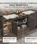 80 Inch Double Sink Bathroom Vanity Featuring Two Smart Mirrors Plus A Luxurious Stone Top with open shelf and cabinet storage.