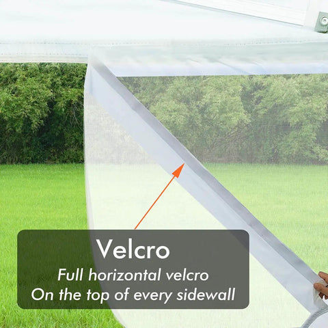 Mesh Sidewall For 10x10 Pop Up Tent Canopy Mosquito Netting White Weather Resistant Polyester Easy Install Velcro Top Connection
