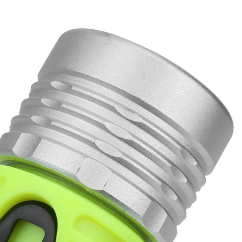 Close-up of Beefy 4 AA Battery Diving Flashlight with LED underwater light, aluminum alloy head detail for rugged use.