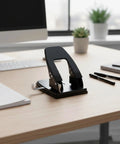 Two Hole Punch With 30 Sheet Capacity on office desk, workhorse metal paper punch for home office and professional use