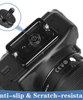 Two Pack Thumb Screw Camera Quick Release Adapter 1/4-20 Female To Male Thumbscrew installed on camera, showing anti-slip feature