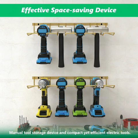 Two Pack Power Tool Organizer Wall Mount, Heavy Duty Metal Shelf For Four Cordless Tools, Drill Shelf Holder installed with drills