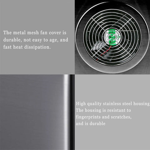 Smooth Operator Portable Countertop Ice Maker With Auto Self Cleaning And Ultra Quiet Motor, Generates Up To 25 Kilograms Of Ice Daily, top detail of stainless steel housing and durable metal mesh fan.