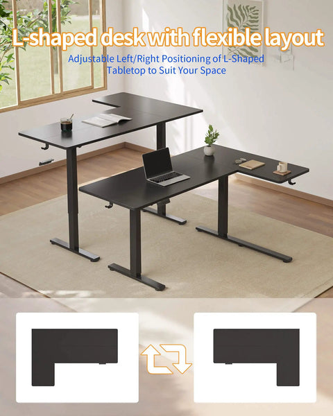 Yihayo 55 Inch L Shaped Electric Standing Desk, Reversible Corner with adjustable layout for home office use.