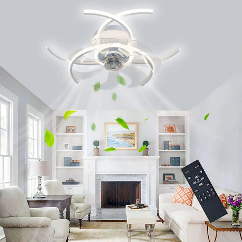 20.5 Inch Low Profile Ceiling Fan With Lights Bladeless Flower Shape Ceiling Light in living room with remote control
