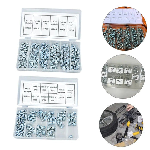 260 Piece Hydraulic Grease Nipples Kit in storage box with metric and imperial fittings for automotive and industrial use