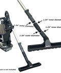 12 Inch Vacuum Brush Head Attachment With 360 Degree Swivel For Upright And Canister Vacuums, Hose Adapter Included, 45 Degree Angle For Easy Under Furniture Cleaning, Durable Floor Brush For Hard Floors And Rugs, Pro Grade Cleaning Tool shown attached to a vacuum with diameter measurements labeled.