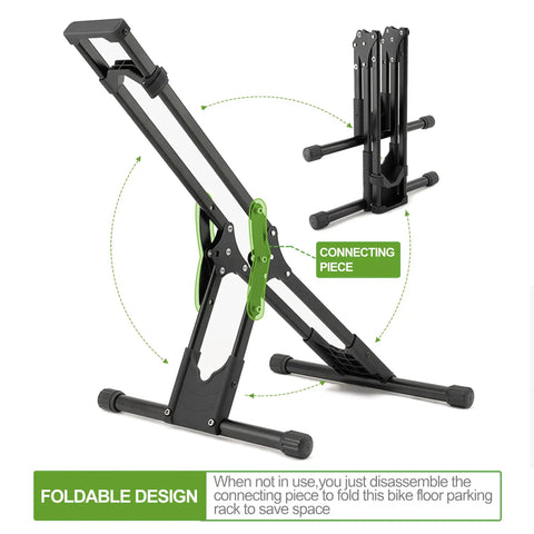 Adjustable Bike Storage Stand For Indoor And Outdoor Use Beefy Yet Lightweight Floor Parking Rack That Holds Mountain And Road Bikes Securely Steady Wheel Holder Easy Assembly For Apartment Garage Or Home Cycling Setup, foldable design