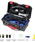 Badass Handheld Steam Cleaner Nukes Stubborn Grease And Built Up Grime On Range Hoods Air Conditioners Cars Kitchen Appliances With Super Fast Heat Up And Serious High Pressure For Sparkling Clean Results Daily in portable case with accessories.
