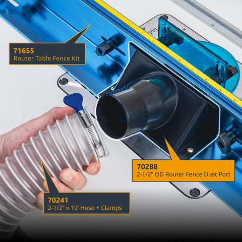Router Table Dust Port Adapter For Two And A Half Inch Dust Collection Hose With Easy Plug And Play Fence Mount Connection Designed For Shop Vac Or Dust Extractor Setup