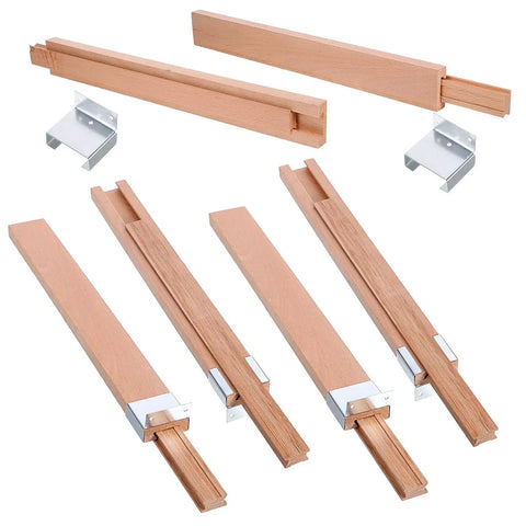 Rock Solid 6 Pack 15.7 Inch Wooden Drawer Slides Bottom Mount Undermount Dovetail Build showing individual wooden rails and brackets.
