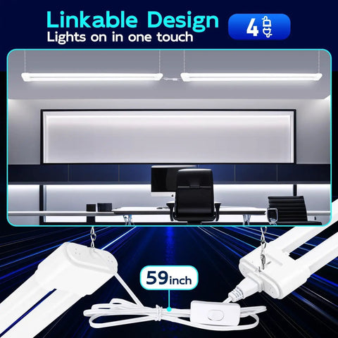 Linkable 4 Ft LED Shop Light 44W Replacing 300W Fluorescent, 4600 Lumens 5000K Daylight White Hella Bright, Plug In Bay