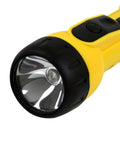 Close-up of the yellow Heavy Duty Worklight Flashlight With Batteries Included For Home, Garage, And Jobsite Use 20 Lumens Weather Resistant