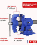 Heavy Duty 5 Inch Multipurpose Bench And Pipe Vise With Ductile Iron Construction 50 000 PSI Strength 360 Degree Swivel Base