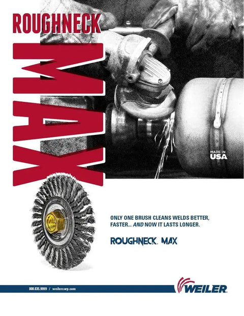 Roughneck Max Stringer Bead Wire Wheel For Weld Cleaning With Steel Fill Four Inch Wheel Pack Of Five Includes UNC Nut featured