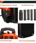 Backpack Gas Powered Leaf Blower with 52cc Two-Stroke Engine showing adjustable air outlet and 60-inch air tube.