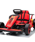 Electric Kids Go Kart For Outdoor Play, 24V Dual 200W Motors, Drift Style Racer with EVA Tires, Red, front angle view