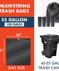 55 Gallon Heavy Duty Trash Bags With Drawstring Closure For Office Janitorial And Facility Use, Black Leak Resistant Waste Can Liners, Built Tough And Durable Puncture Resistant Office Trash Bags, 100 Count