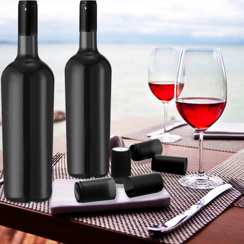 Top Shelf Black PVC Heat Shrink Bottle Caps With Ridiculously Slick Finish For Wine And Hot Sauce Packaging 200 Piece Box Fits 5 Ounce Wide Woozy Bottles on wine bottles.