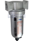 One Half Inch NPT Particulate Filter Water Separator For Compressed Air Lines, 5 Micron Filtration with Polycarbonate Bowl