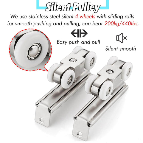 Bypass Double Sliding Pocket Door Hardware Kit For Wardrobe And Closet, Rugged Aluminum Box Rail Track System With Silent Stainless Pulleys