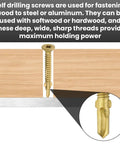 Number 10 X 1 5/8 Inch Reamer Tek Screws Self Drilling Wood To Steel Fasteners With Torx Star Drive Head showing installation into wood.