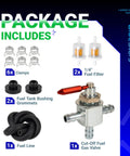 1-633347 Cut Off Fuel Valve With In Line Filter Kit, clamps, grommets, fuel line, and gas valve with red switch