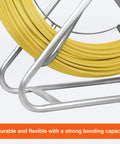 Heavy Duty Pro Grade Fiberglass Duct Rodder Fish Tape 6mm x 500ft Cable Puller with Durable Steel Stand close-up