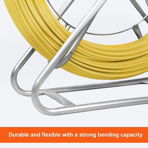 Heavy Duty Pro Grade Fiberglass Duct Rodder Fish Tape 6mm x 500ft Cable Puller with Durable Steel Stand close-up