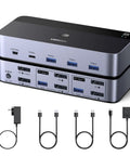 8K 60Hz DisplayPort KVM Switch For Two Monitors And Two Rigs Aluminum Build Plug And Play Share Keyboard Mouse And Four USB 3 0 Devices Extend Or Mirror Modes, front view