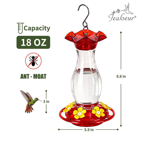 Outdoor Hanging Hummingbird Feeder 18 Ounce With 6 Feeding Ports Bee Guard And Built In Ant Moat Easy To Clean Durable Garden Decor