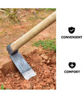 Two Pack Solid Wood Replacement Garden Handles 50 Inch Grub Hoe Style With Horseshoe Heads Durable Smooth Finish in use